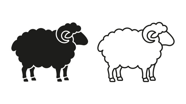 sheep silhouettes black and white outline drawing