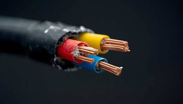 Close-up of cut multi-colored electrical wire