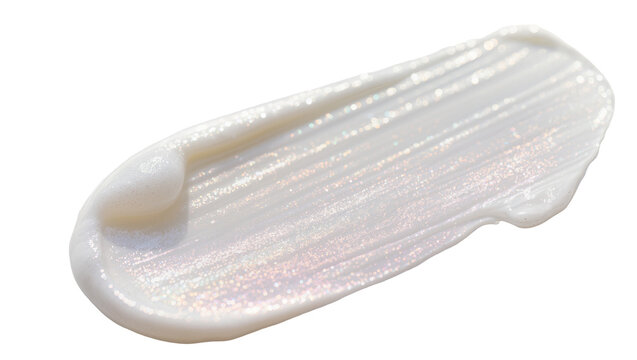 Isolated pearlescent glitter cream swatch with iridescent shimmer cosmetic gel texture
