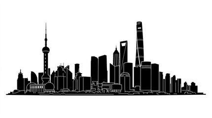 Fototapeta premium New York City skyline silhouette vector illustration of urban skyscrapers and modern downtown cityscape at night in USA