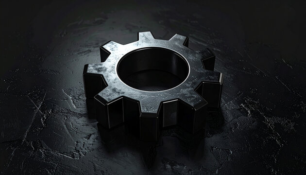 Metallic gear on dark textured surface