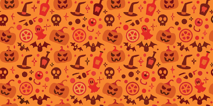 halloween pattern a seamless orange background with spooky icons