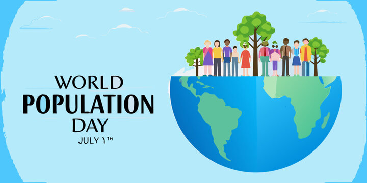 world population day illustration with diverse people and globe