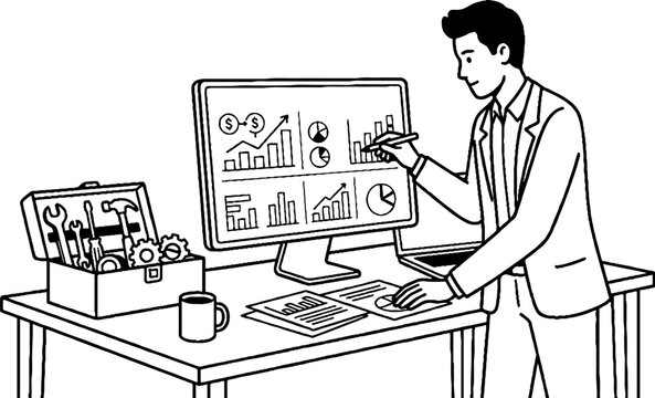 Technical analyst optimizing business systems with data dashboard