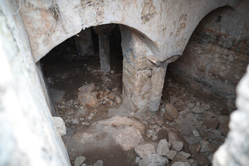 Ancient Stone Arches and Pillars in Akrokorint Greece with Rubble © Tomas Bazant