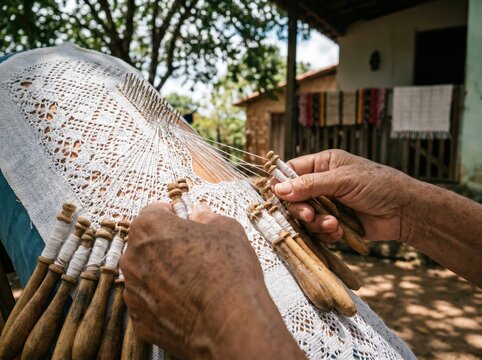Hands Weaving Traditional Bobbin Lace