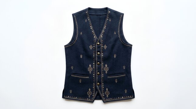 Title: Traditional dark blue embroidered vest koti waistcoat for men pakistani cultural formal clothing