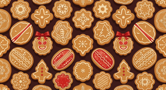 Christmas Gingerbread Cookies Assortment Pattern Background