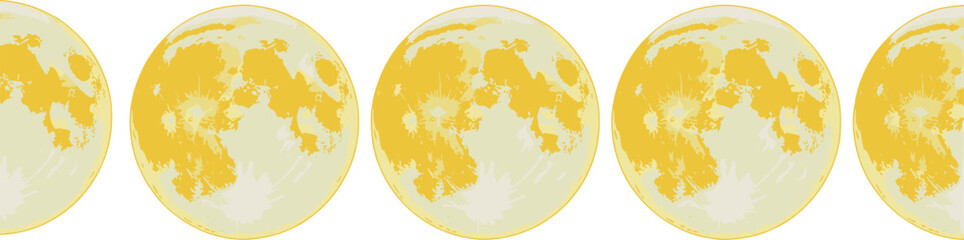 Set of five golden yellow full moon vector illustrations with crater details isolated on a white background for design © Md