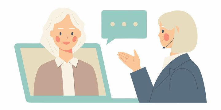 video call with senior woman digital communication illustration