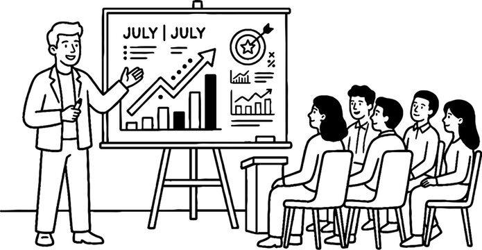 Speaker presenting monthly business growth targets to audience