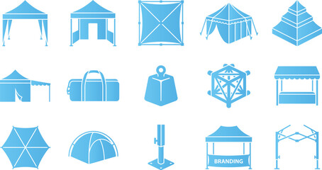 Exhibition tent and canopy pavilion silhouettes for outdoor events trade shows and camping. © MstSarmin