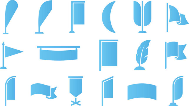 Promotional flag and banner silhouette collection for outdoor event marketing advertising.