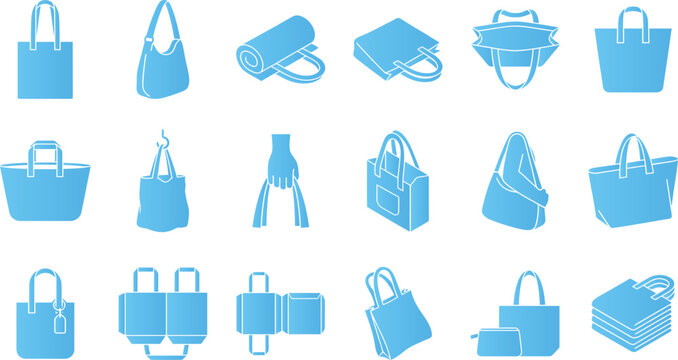 Shopping bag and tote carrier silhouettes for retail branding eco friendly fashion icons.