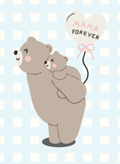 Happy Mama and baby bear heartwarming love coquette illustration © GuitaRies