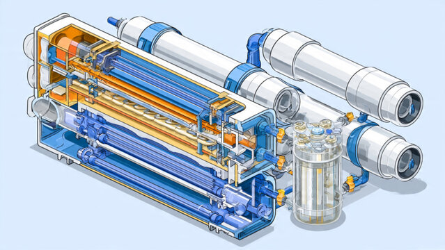 Advanced reverse osmosis water filtration system with pipes and tanks for clean drinking water