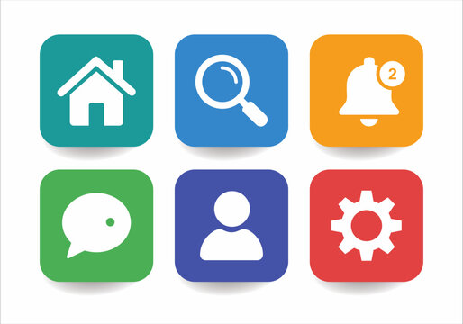 Modern Mobile App Icon Set Collection with Home Search Notification Chat User and Settings Symbols