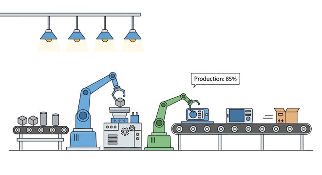Automated robotic assembly line in modern industrial factory setting