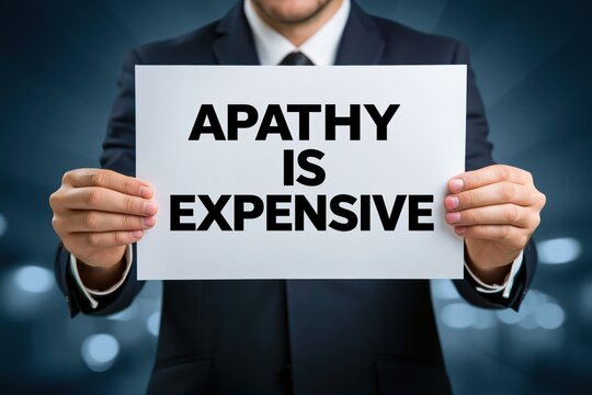 Apathy Is Expensive Concept Shown by a Man in a Suit