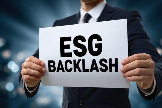 Man in Suit Holding a Sign about ESG Backlash