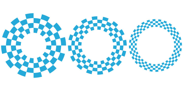 Set of three concentric checkered rings with blue hues.