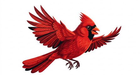 Fototapeta premium Premium cartoon cardinal bird in flight vector illustration isolated on white background