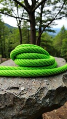 Fototapeta premium Green Rope on Textured Rock in Forest