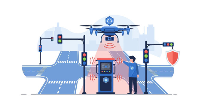 Drone monitoring traffic intersection with smart city technology and AI