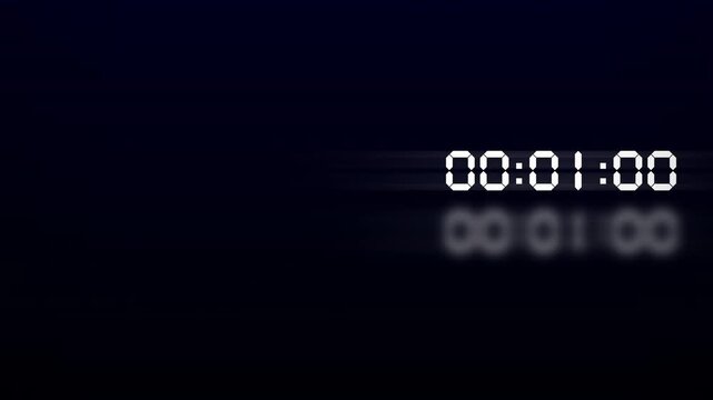 Digital Timer Glitch Effect Countdown 4K Video Animation with Futuristic Neon Glow and Reflection on Dark Background, Technology Concept