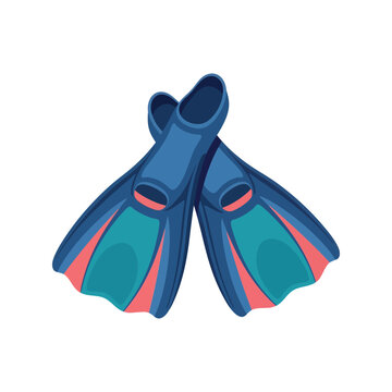 Blue swimming fins isolated on white background, tropical dive flipper equipment vector illustration