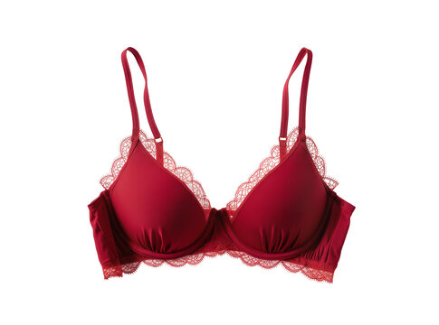 Isolated red lingerie bra with delicate lace trim for women's fashion and elegance