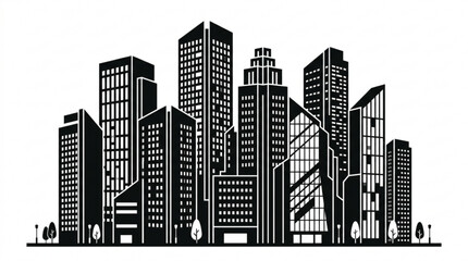 Naklejka premium Modern city skyline vector illustration with urban skyscrapers and downtown architecture