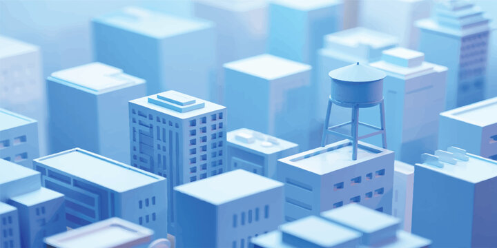 Vector isometric illustration of a modern 3d city map featuring urban buildings, houses, and skyscrapers along a street road network for real estate and construction design