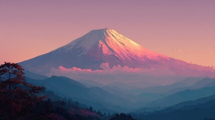 Fototapeta premium Majestic mountain peak at sunset with soft lighting and vibrant colors