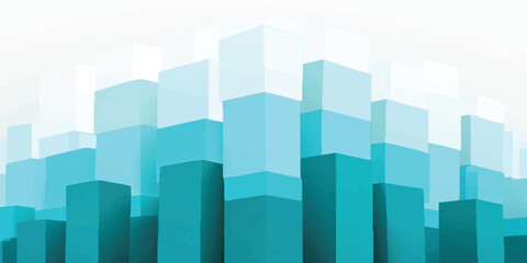 Fototapeta premium Abstract blue 3d urban cityscape illustration featuring a high skyscraper building skyline and business market graph chart representing success