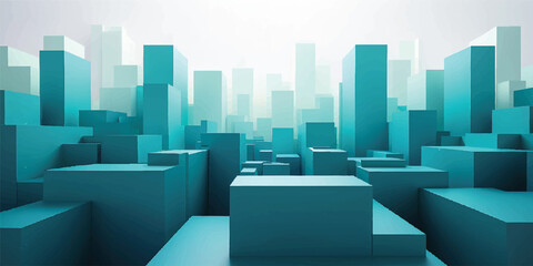 Fototapeta premium A vibrant 3d illustration of an abstract metropolis skyline with futuristic skyscrapers stretching into the blue sky, creating a modern urban cityscape design