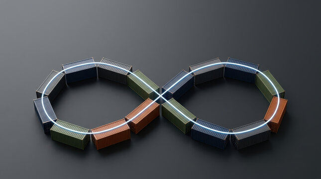 Supply chain resilience concept with cargo container loop in infinity shape symbolizing continuous logistics and strong network for global transportation and delivery