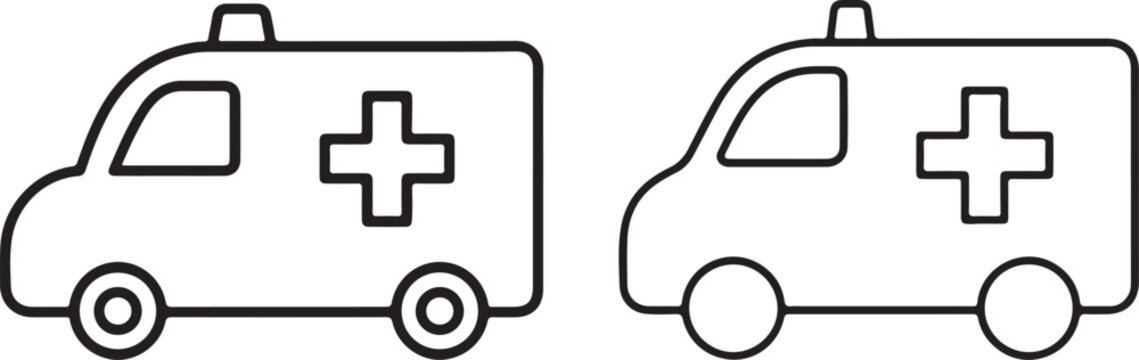 Simple black line ambulance icons