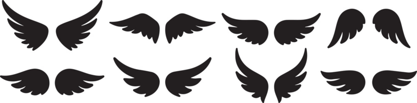Black angel wings icon set