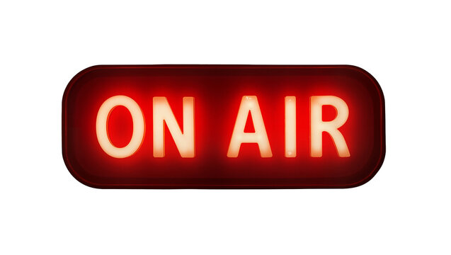 Isolated bright red ON AIR sign for radio and television studio indicating live production