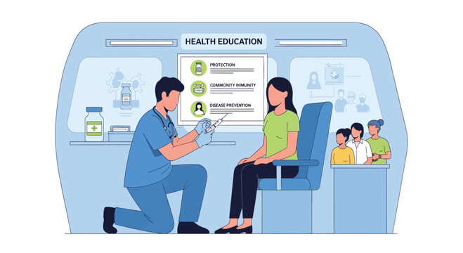 Nurse giving vaccine to woman for health education and prevention, medical checkup
