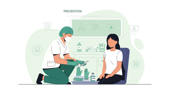 Nurse giving vaccine to patient. Vaccination for prevention and health treatment. Immunization healthcare procedures.