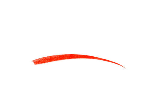 Curved red brush stroke element on clear background