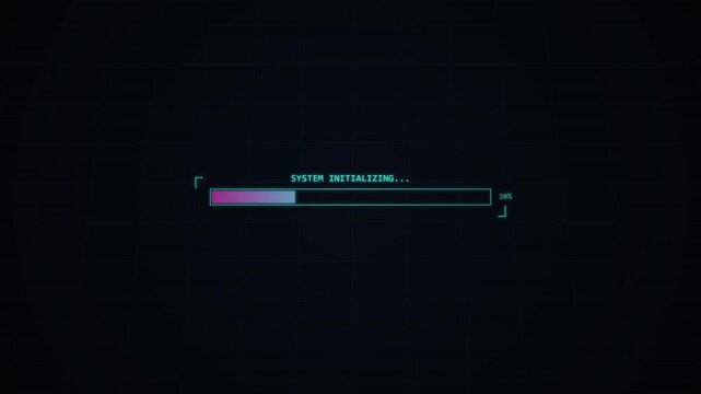 System initializing, digital progress bar loading on futuristic screen background animation.