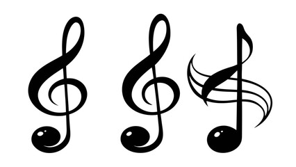 Fototapeta premium Music notes hand drawn black signs vector set. Isolated hand-drawn music note icons on white background. Music note symbols with treble clef. Vector illustration