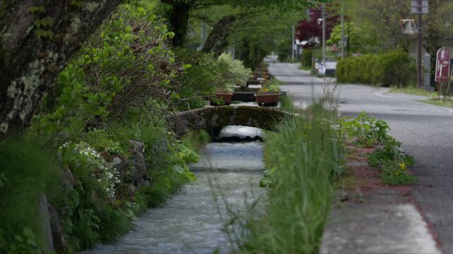 水路を流れる雨上がりの水