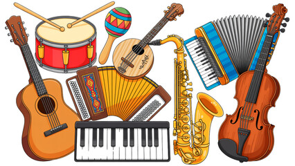 Colorful illustration of various musical instruments playing together in a vibrant setting © MST AKHLIMA 