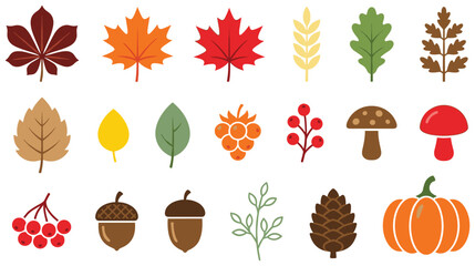 Collection of flat autumn forest elements with colorful nature icons. © MDTAZBIRHOSSAIN
