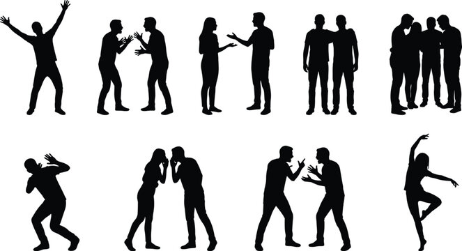 Human interaction and communication silhouettes collection with arguing talking gossiping friendship and emotional poses isolated on white background