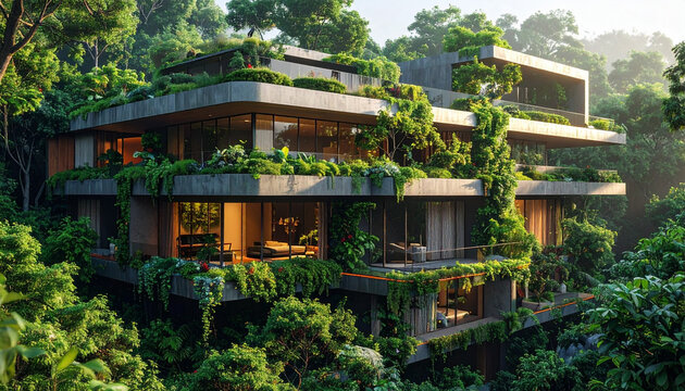 Modern luxury home immersed in lush greenery